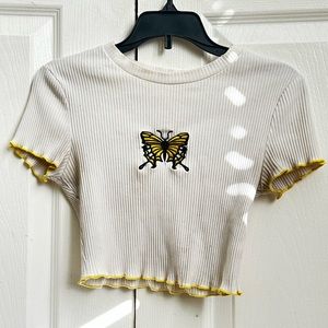 yellow white butterfly shirt